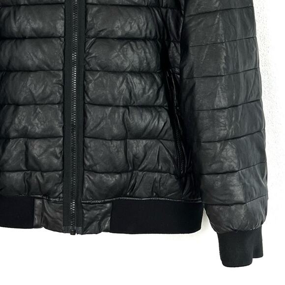 DNKY Men’s Puffer Stadium Jacket Coat Faux Leather Hoodie Winter Black Large - Picture 6 of 13